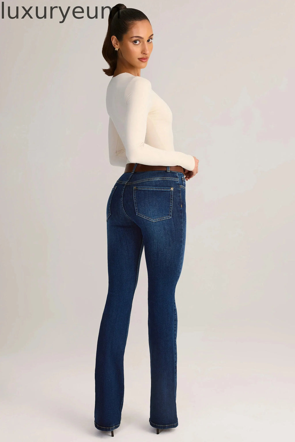 Denim Mid-Rise Flared Jeans in Indigo