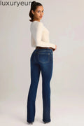 Denim Mid-Rise Flared Jeans in Indigo