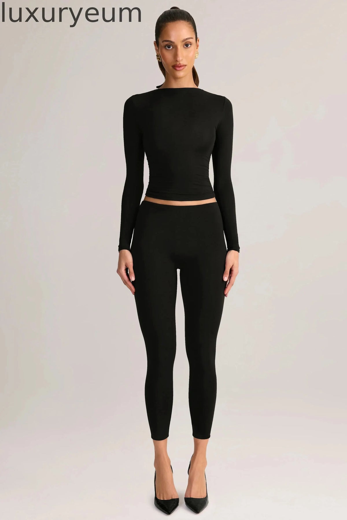 Modal Mid-Rise Cropped Leggings in Black