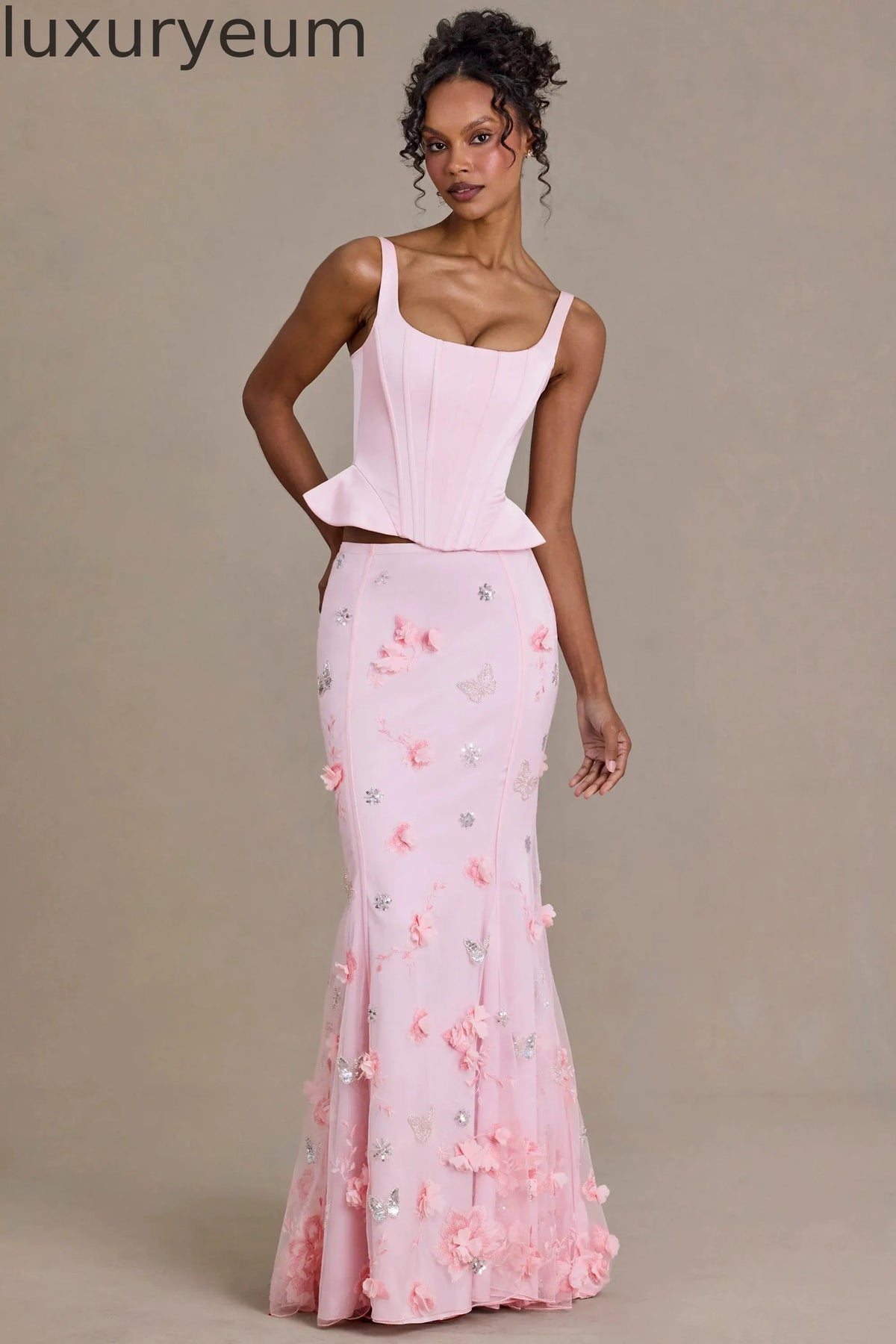 Satin Lace-Up Corset Top in Baby Pink