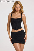 Lace Soft-Scoop Adjustable Corset Top in Black