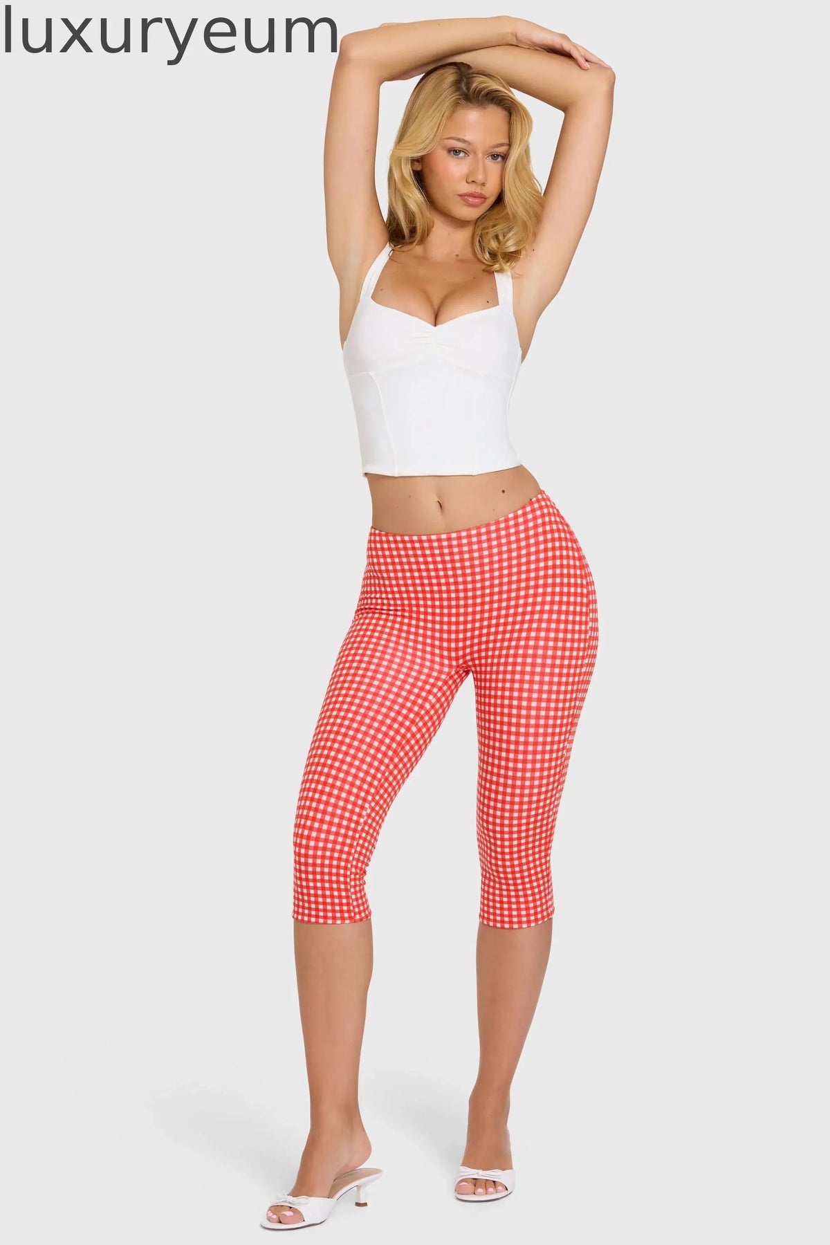 Modal Capri Leggings in Red Gingham