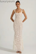 Embellished Appliqué Soft-Scoop Corset Gown in White