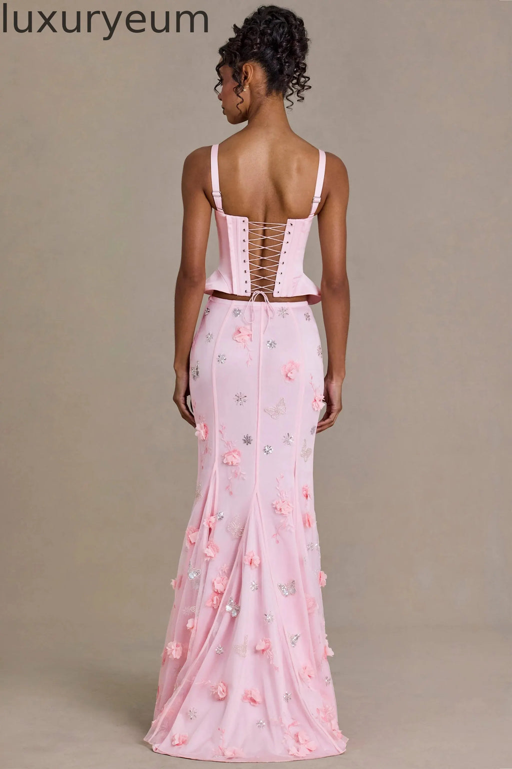 Satin Lace-Up Corset Top in Baby Pink