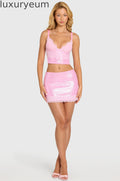 Sequin Lace Mid-Rise Mini Skirt in Blossom