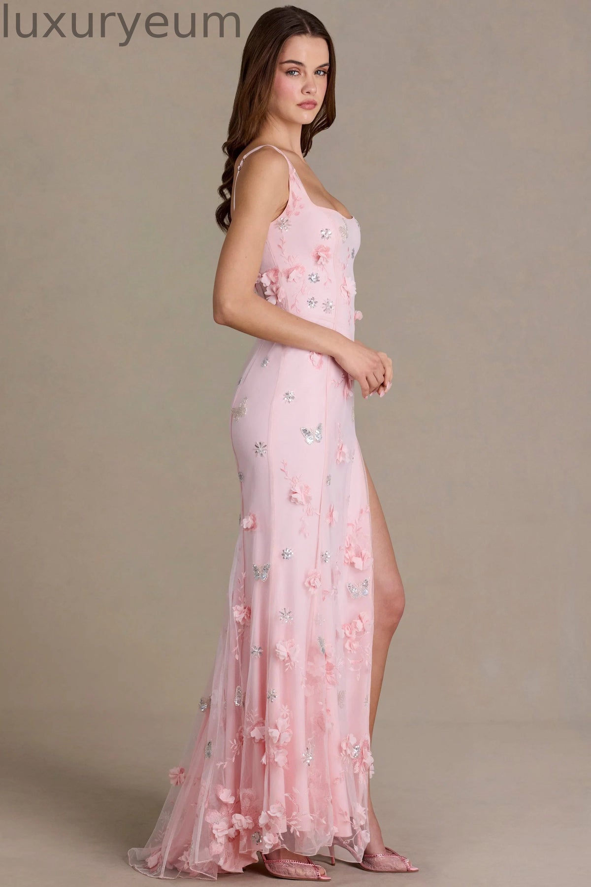 Embellished Corset Gown in Baby Pink