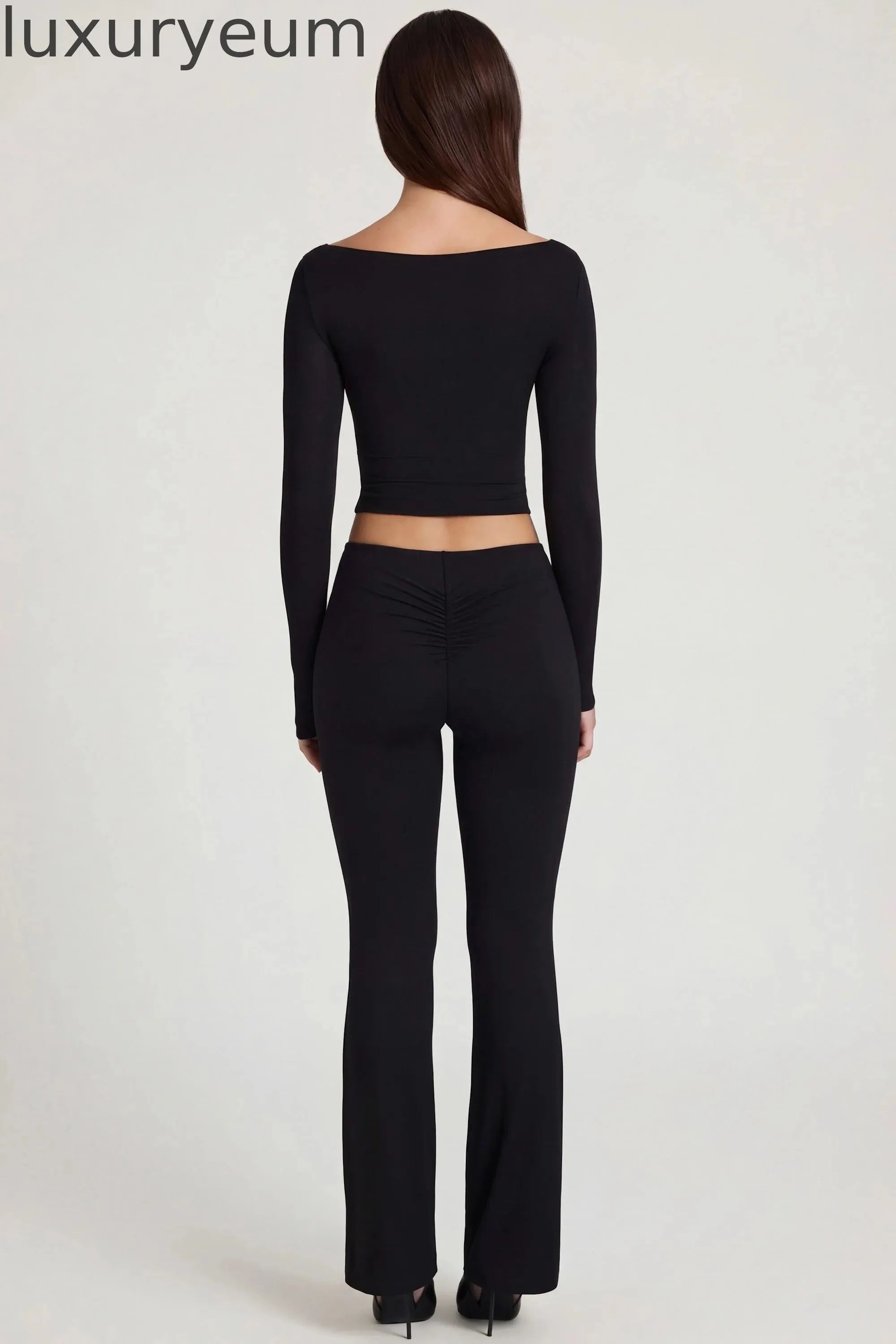 Modal Mid-Rise Flared Trousers in Black