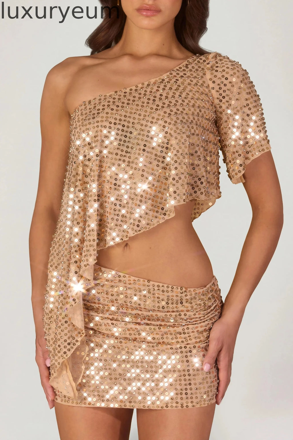 Embellished Micro Mini Skirt in Gold