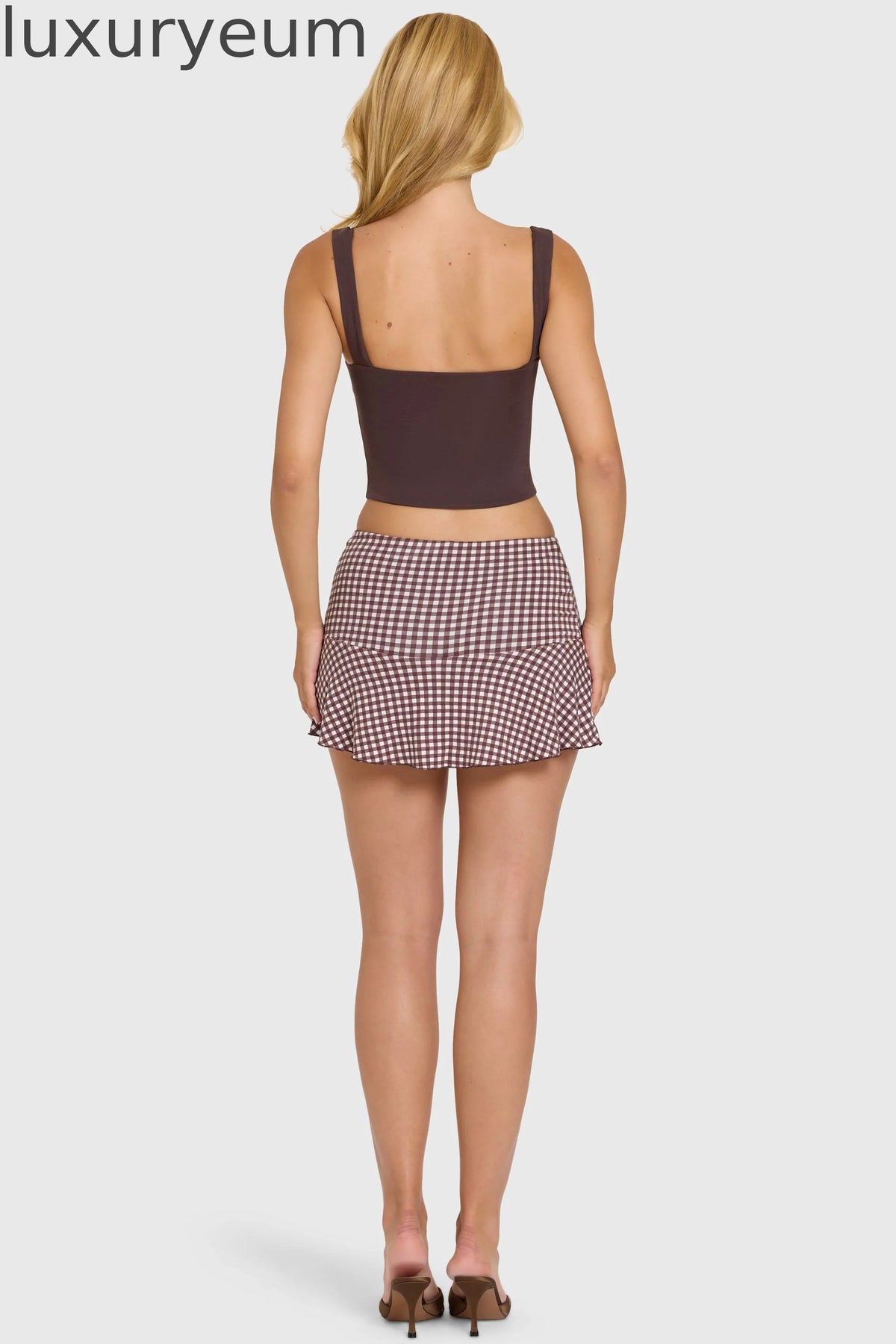 Modal Mid-Rise Skort in Brown Gingham