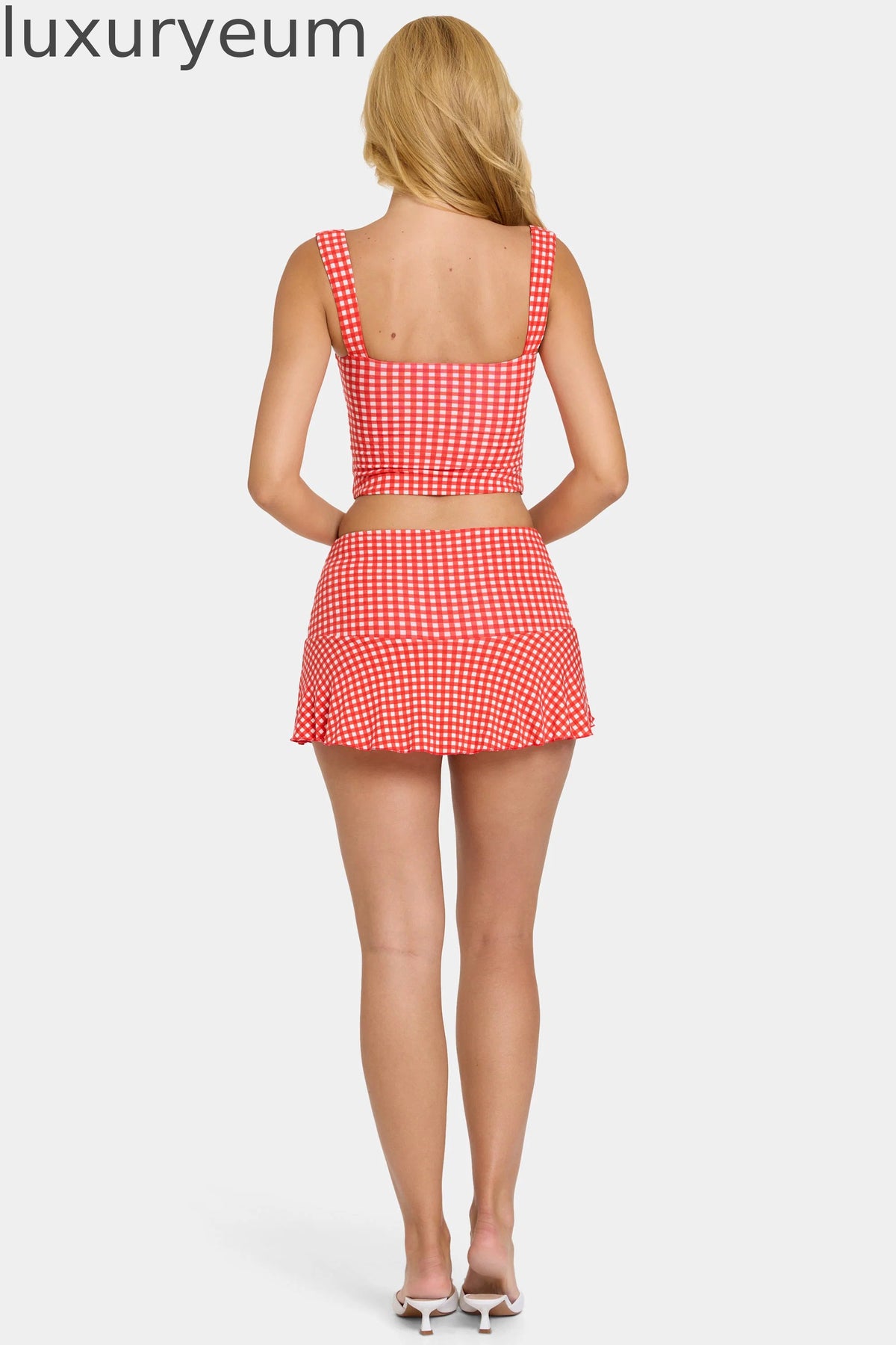 Modal Mid-Rise Skort in Red Gingham