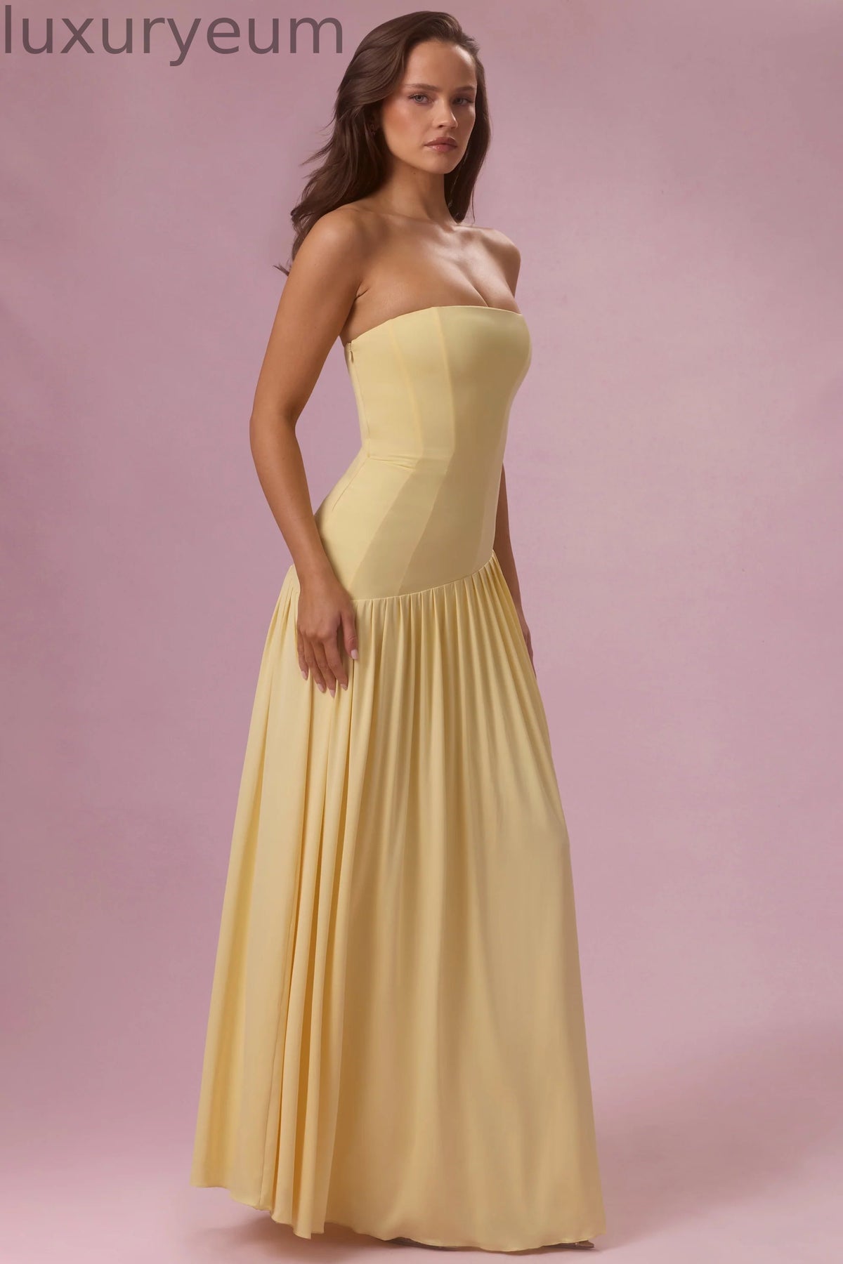 Jersey Strapless Gown in Butter