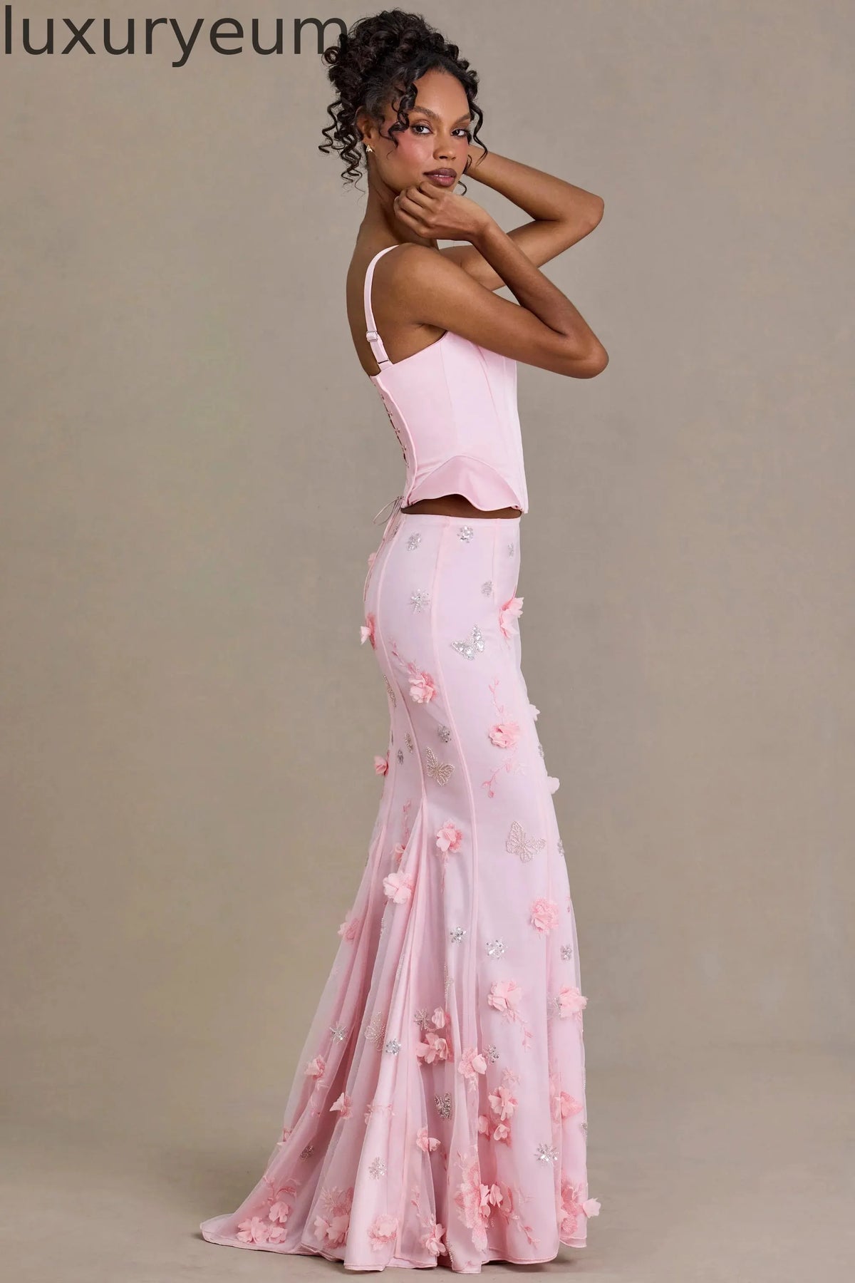 Satin Lace-Up Corset Top in Baby Pink