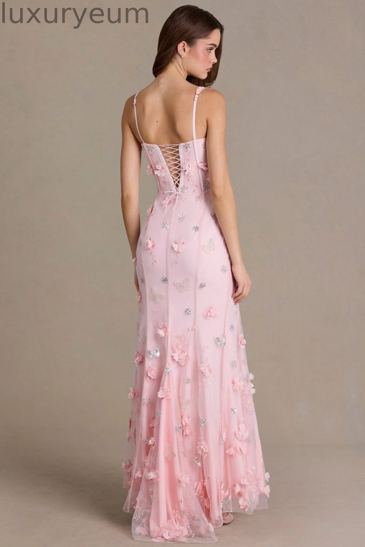 Embellished Corset Gown in Baby Pink