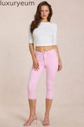 Mid-Rise Capri Jeans in Blossom Pink